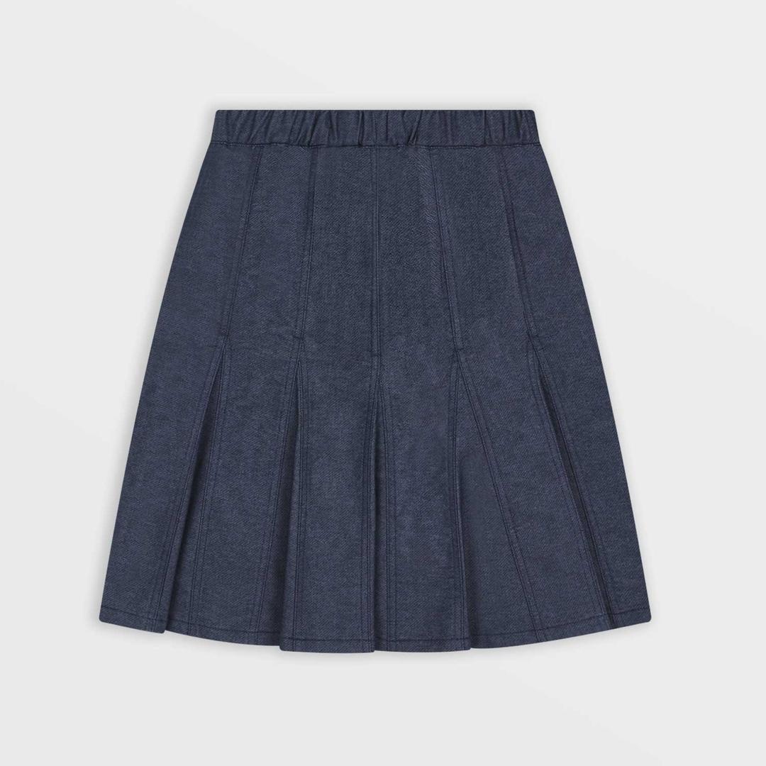 Two Button Pleats Denim Skirt (Indigo)