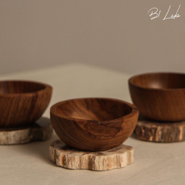 비원랩 간장종지 소스 볼 나무 원목 티크 우드 미니 종지 그릇