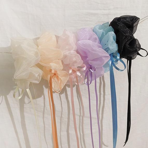 [자체제작/무배♥]카트린 쉬폰리본헤어슈슈(쉬폰스크런치type/곱창/당일발송)