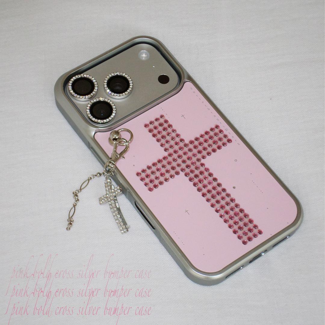 pink bold cross silver bumper case