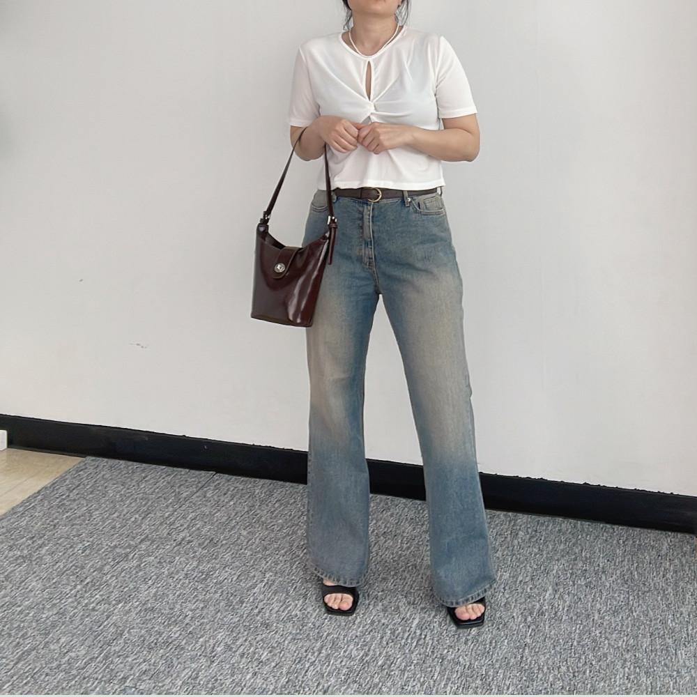 (S-3XL) 브릿데님pt (빅사이즈 하비 청바지 미드라이즈 논스판 부츠컷 데님 팬츠)