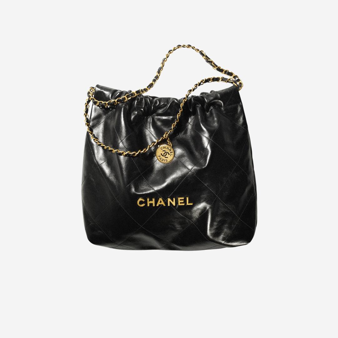 Chanel 22 Medium Handbag Shiny Calfskin & Gold Black