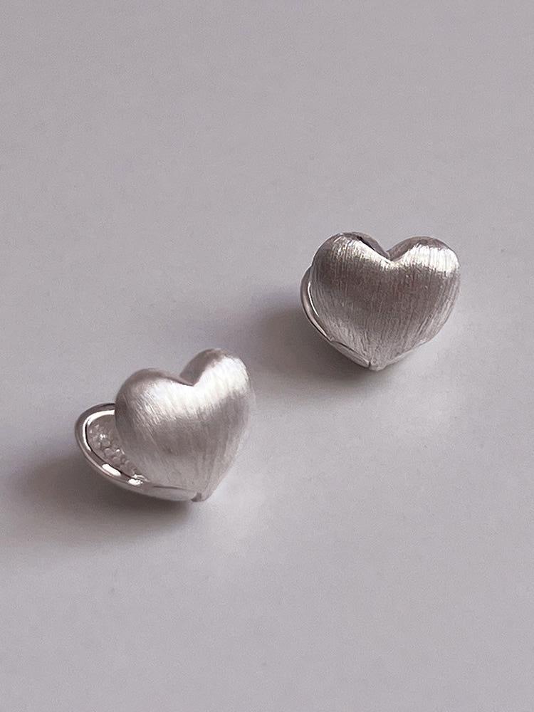 실버925 러브 무광 하트 원터치 귀걸이
