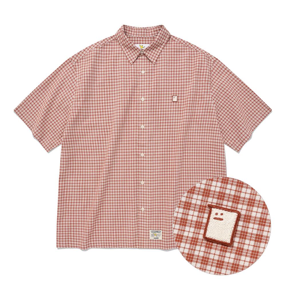 슈무 와펜 체크 반팔 셔츠 브라운