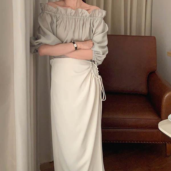 스푼 랩스타일 하이웨스트 스트링 스커트