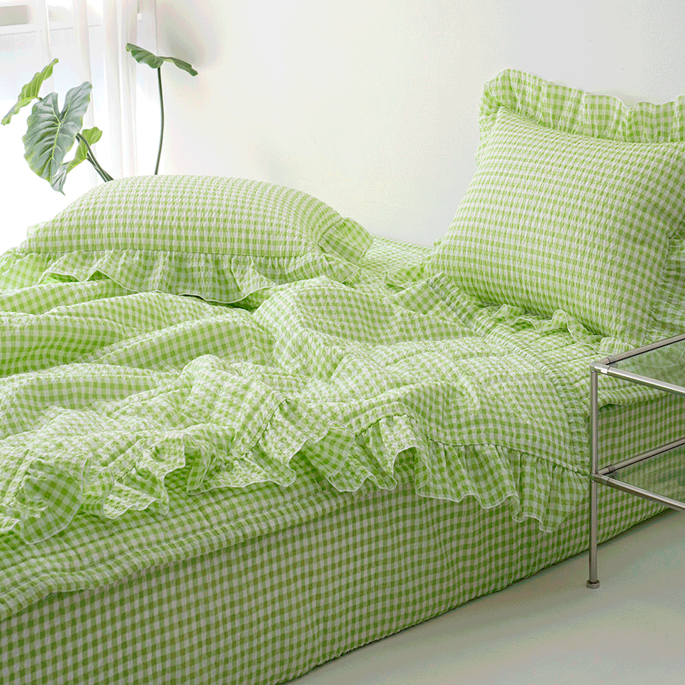 시원한 여름 프릴 깅엄체크 시어서커 차렵이불/여름이불세트/얇은이불/여름