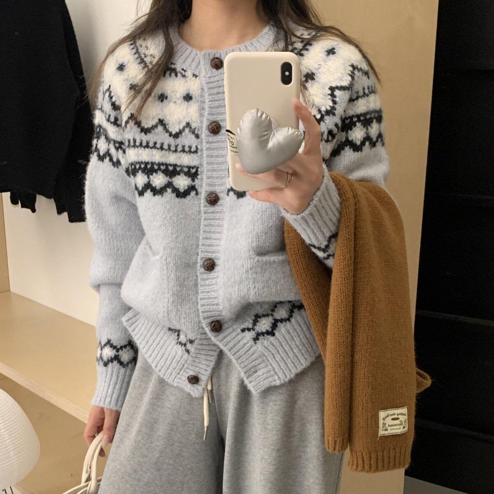 벨라엘라 [단독진행!] 노르딕가디건 부클가디건 코위찬 아가일 지그재그 가을 겨울 알파카 니트 가디건