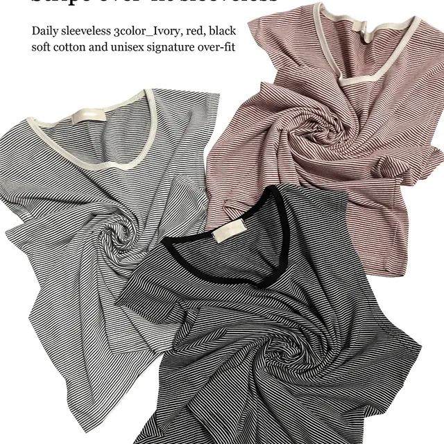 스트라이프 오버핏 슬리브리스