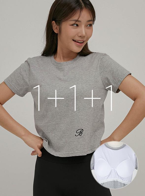 [1+1+1] 레터링 워싱 세미크롭 노브라 반팔티