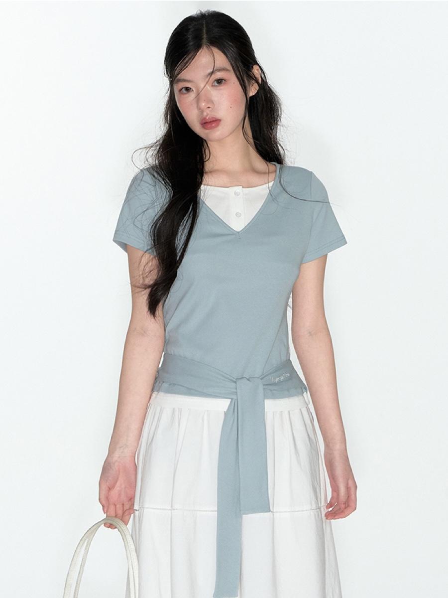 TAKEANAP Shawl V-neck Layer T-shirt (2color)