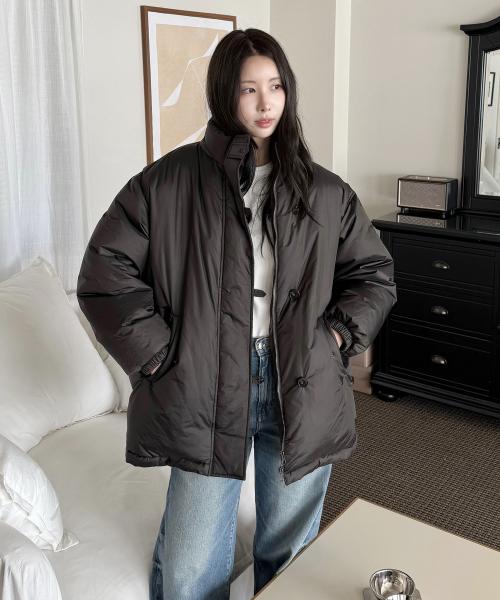 MID-LENGTH DOWN JACKET (KHAKI-BLACK)