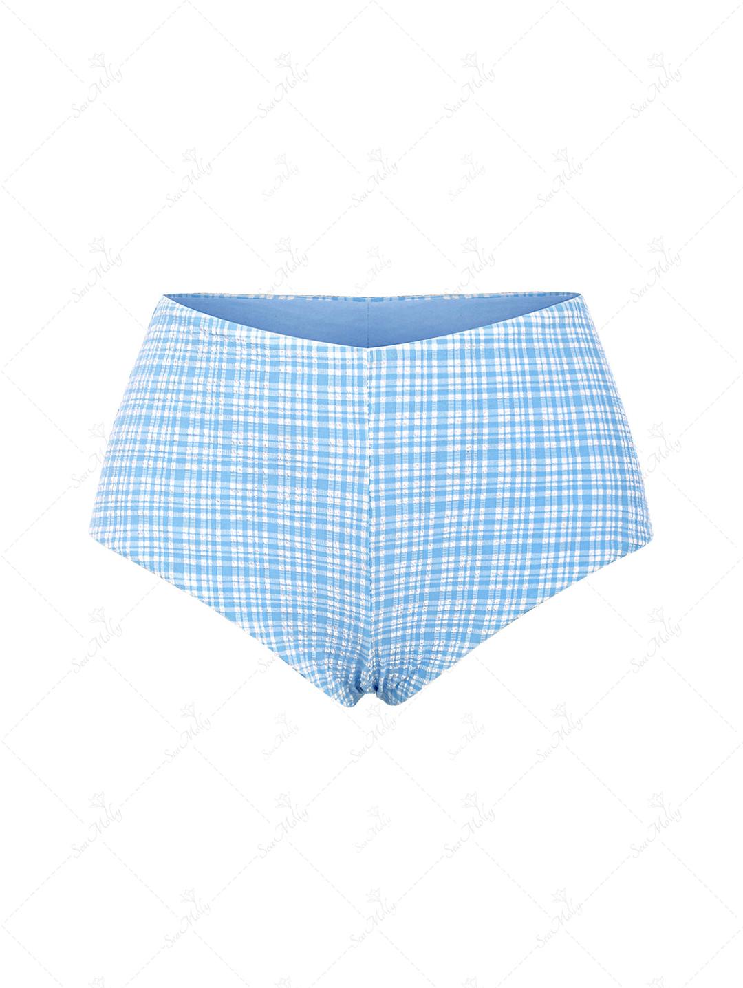 Seamolly 빈티지 깅엄 비치 수영복 바지 보이쇼츠