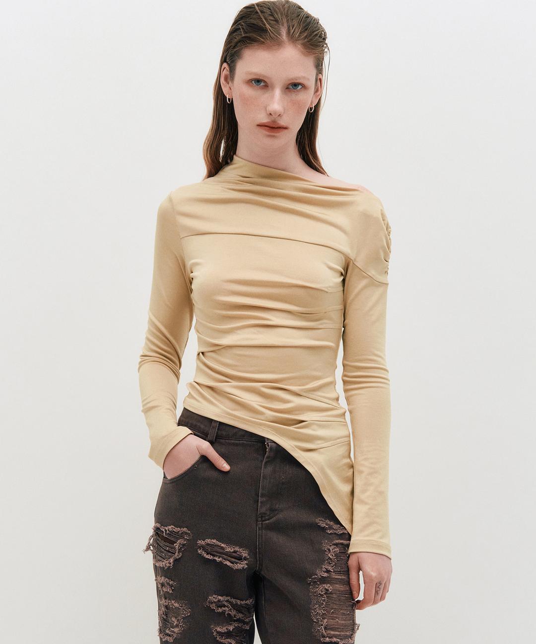 [3/17 (월) 예약배송] One Shoulder Draped Jersey Top _ BEIGE