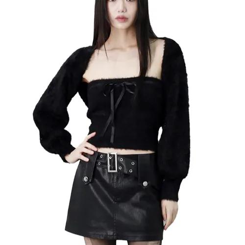 [재생산기념🖤파격할인🖤] (set) 키나 앙고라 리본 탑 + 볼레로