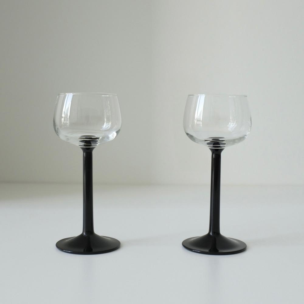 [B-Grade vintage] Luminarc black stem wine glass 블랙 스템 와인 글라스