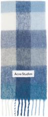 Blue Mohair Checked Scarf