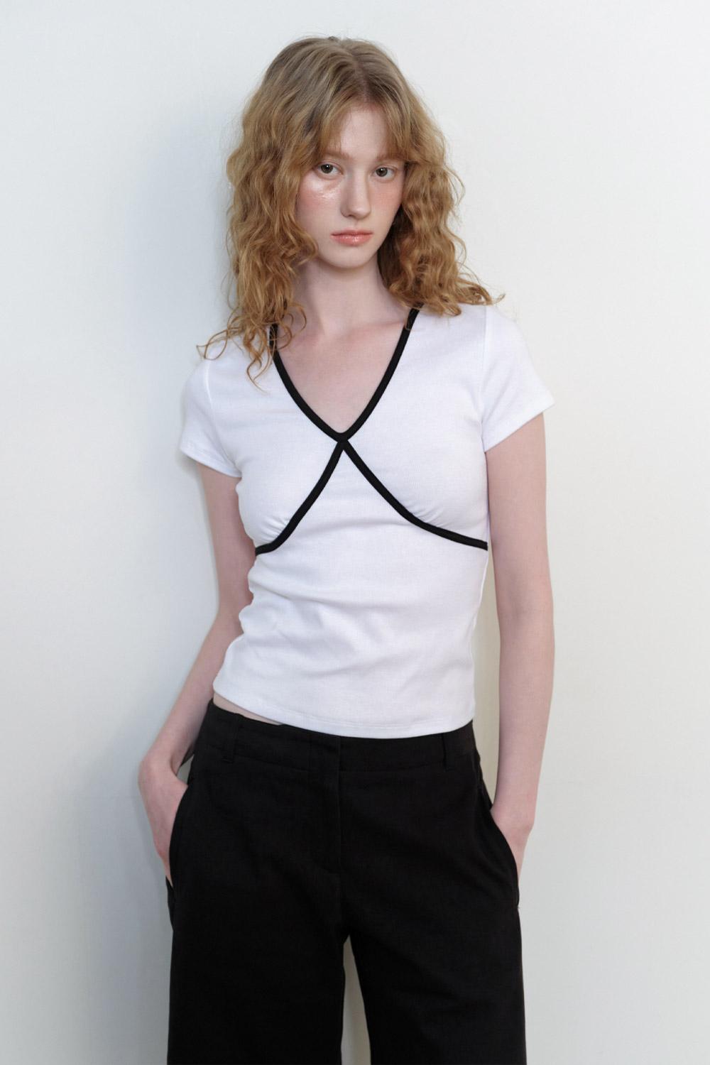 Colorblock V-Neck T-shirt (WHITE)