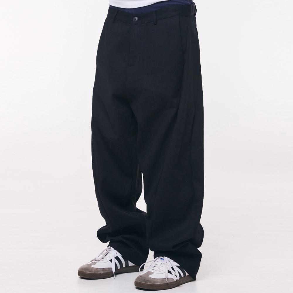 커브드 와이드 코튼 데님팬츠 [블랙]