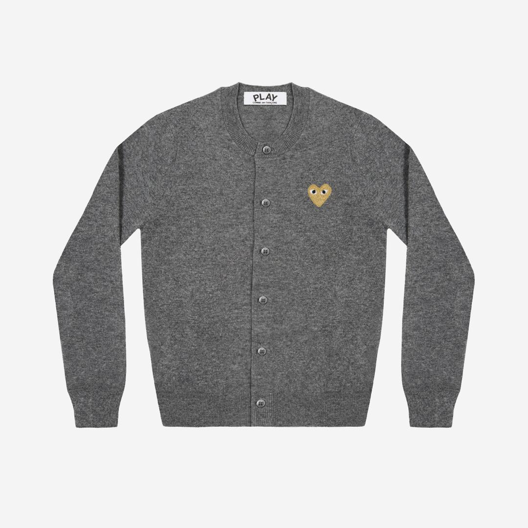 (W) Play Comme des Garcons Gold Heart Knit Cardigan Mid Grey