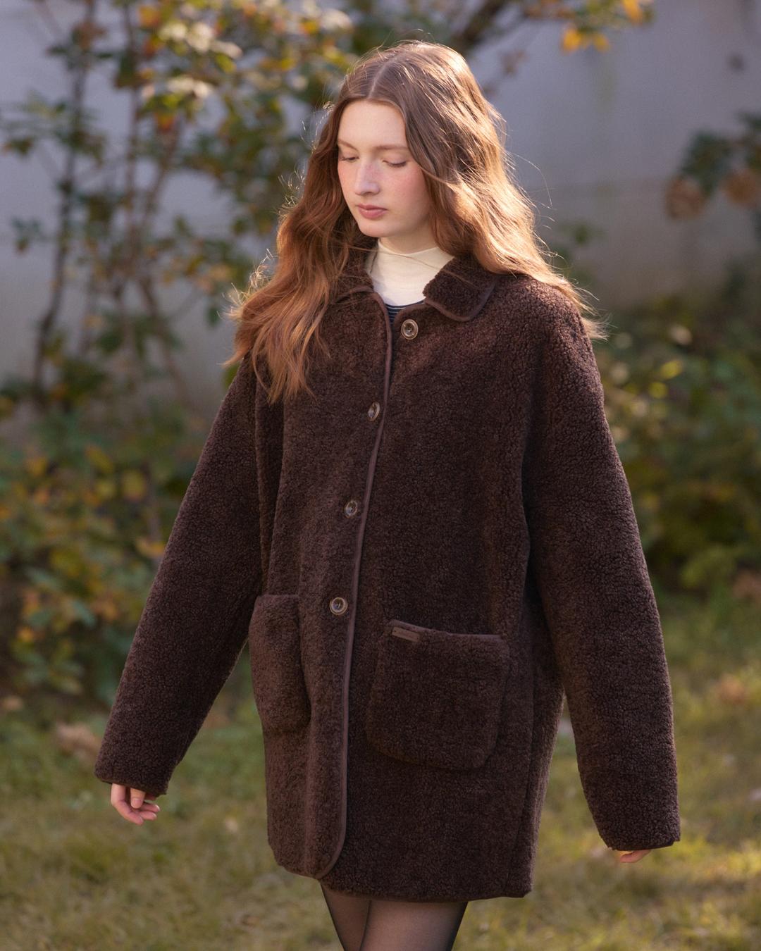 Point suede collar mustng half coat - deep brown