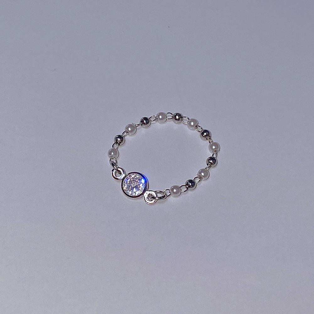 진주 볼 큐빅 체인 반지