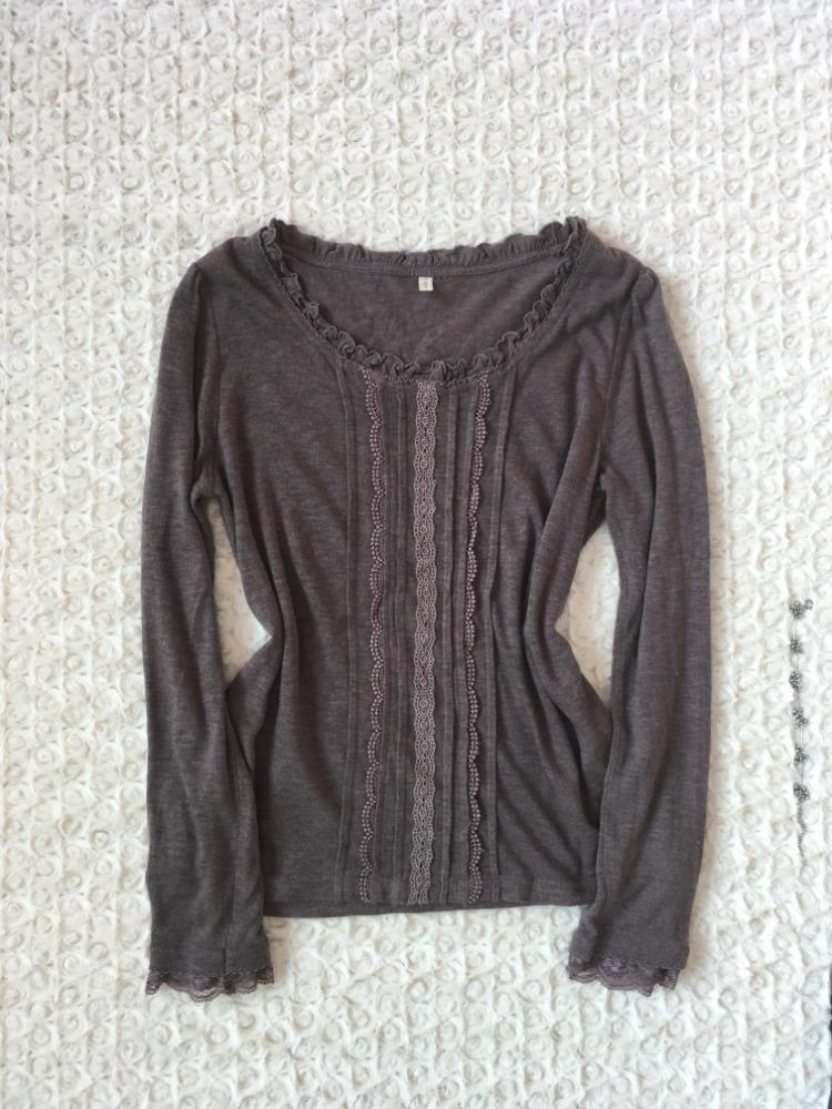 jpn vintage pinkbrown lace frill knit