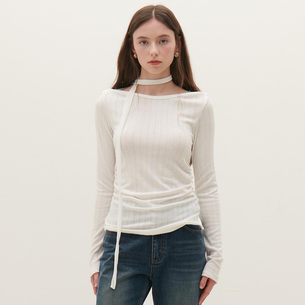 [IV 3/18이내 예약배송]Side Shirring Boat-neck T-shirt (2color)