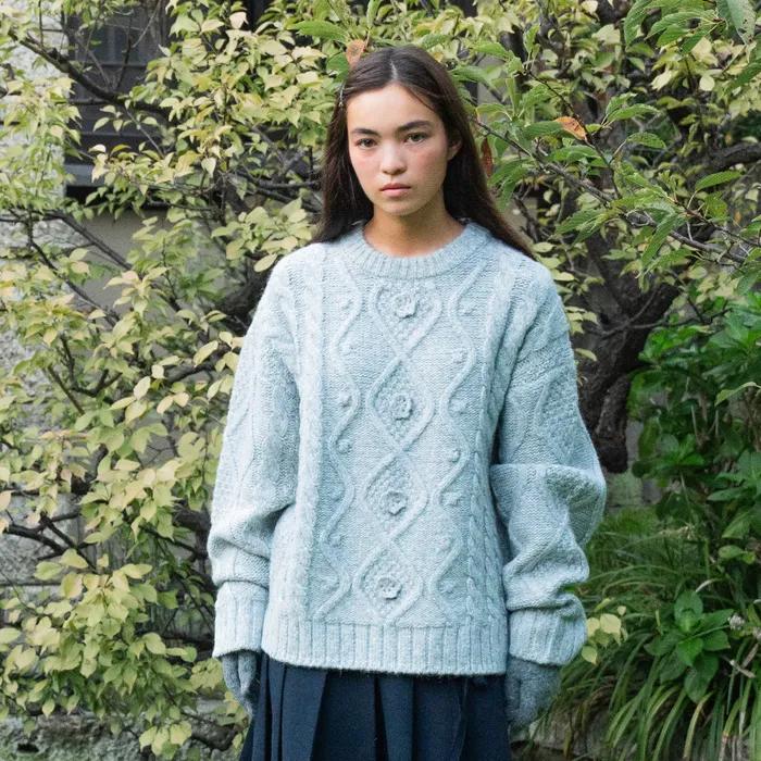 CHUNKY CABLE KNIT_MELANGE GREY