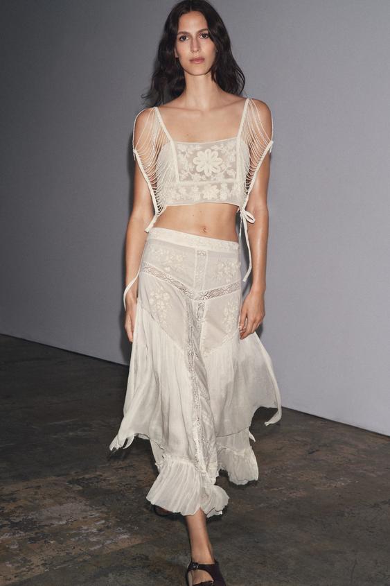 LIMITED EDITION 자수 레이스 콤비 스커트