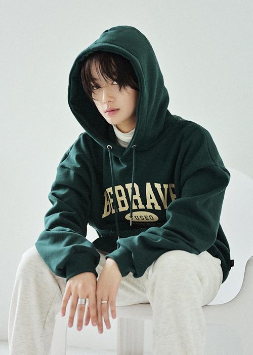 [기모] Be brave 오버핏 후드 / green