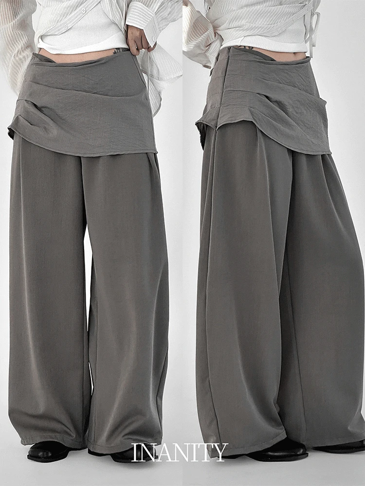 랩 드레이프 스커트 레이어드 와이드 슬랙스