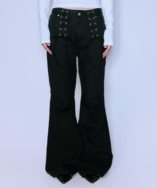 LACE-UP BOOT CUT PANTS_BLACK