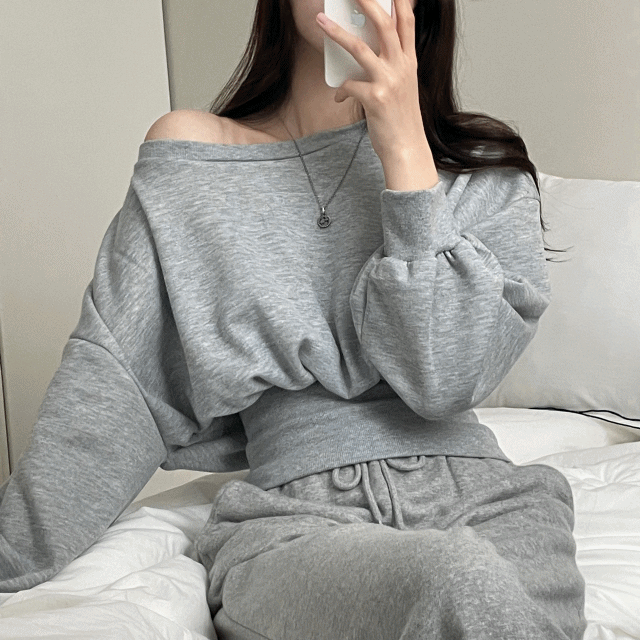 (3color/허리한줌!)기모 원오프숄더 맨투맨