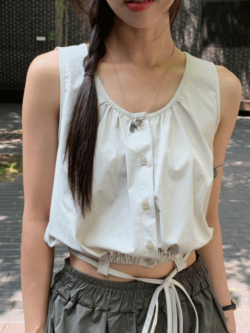 [핏보장/바스락] 샴푸 나일론 스트링 버튼 밴딩 나시 -2colors