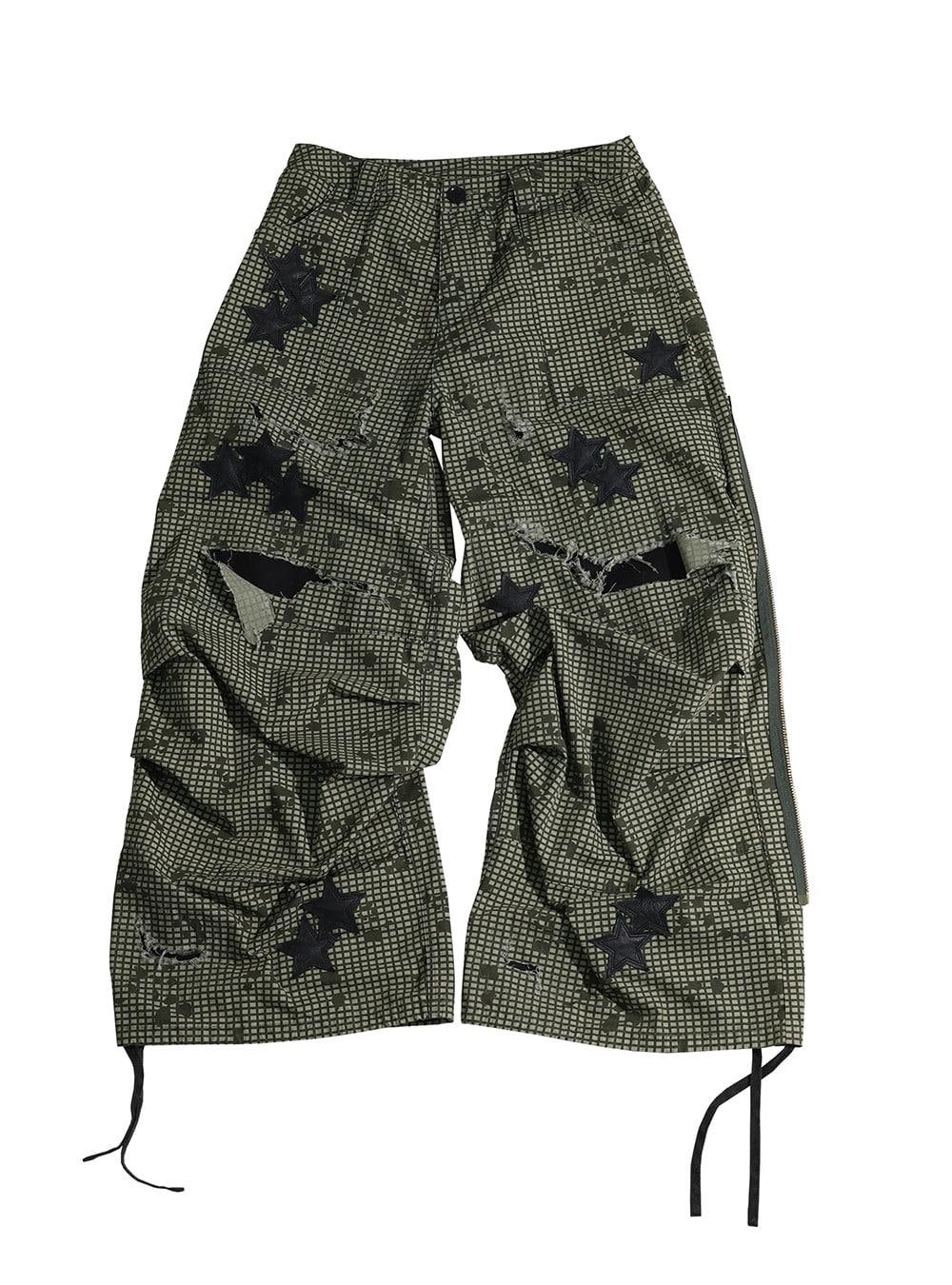 Distressed Check Cargo Pants