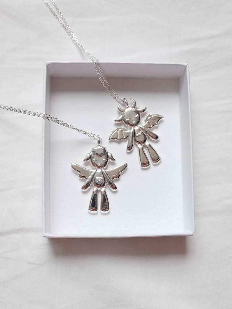 Angel and Devil Necklace set (+Ball chain)