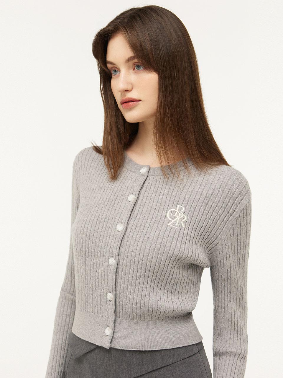 [23SS] 로고 자수 케이블 가디건_MELANGE GREY