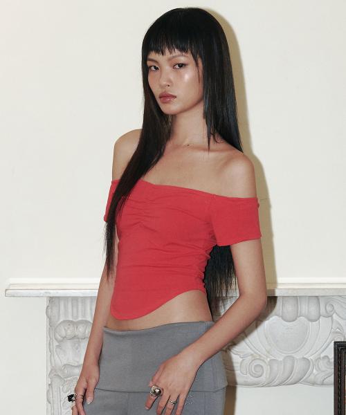 Abel Shirring Off-shoulder Top (Red)