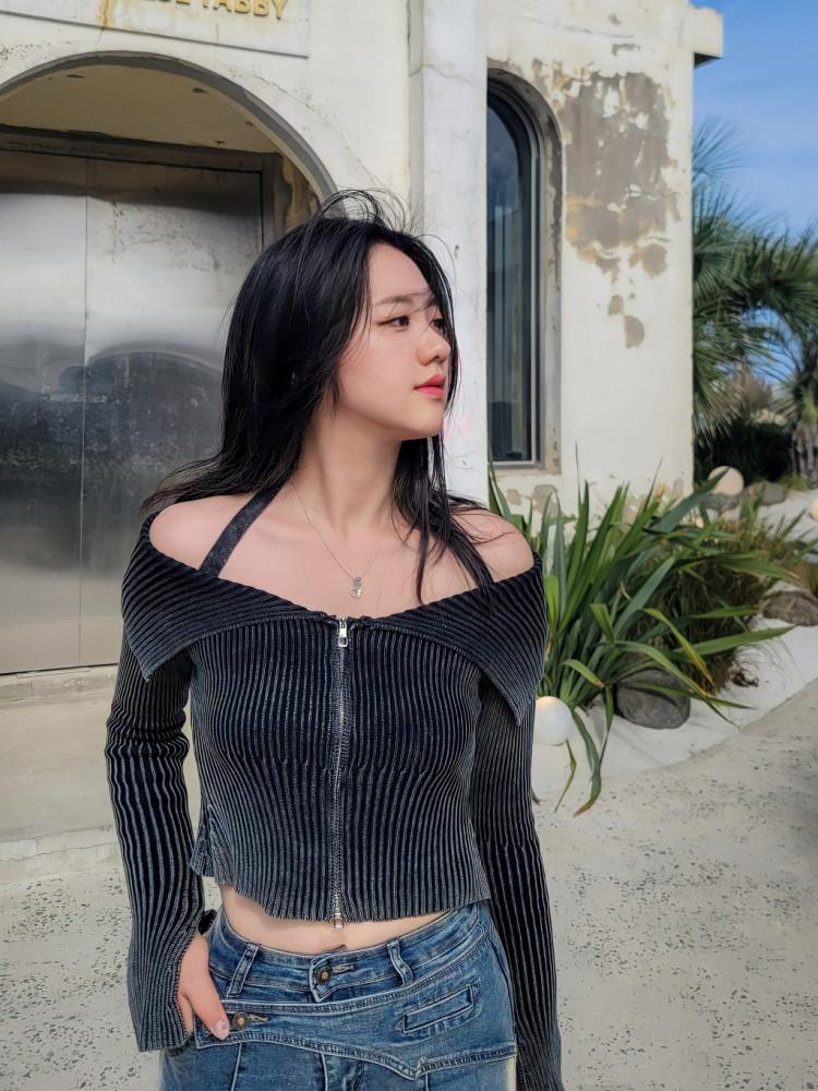 Y2K 홀터 오프 골지 투웨이 집업