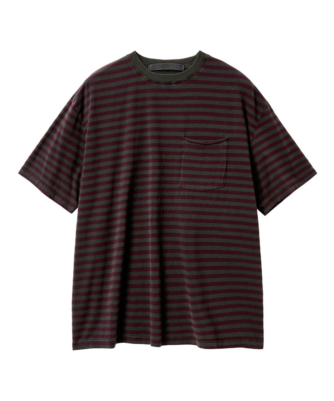 Stripe Vintage Pocket Damage Tee (Burgundy)