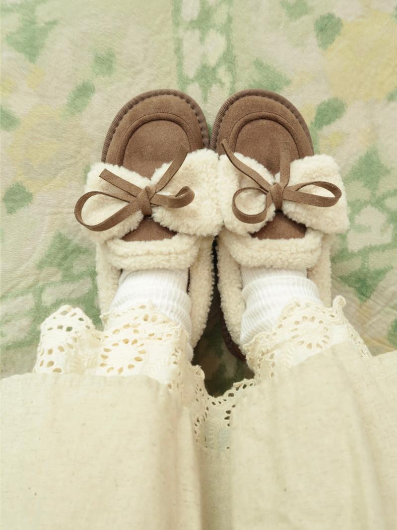 Ribbon fleece shoes ( 2 color )