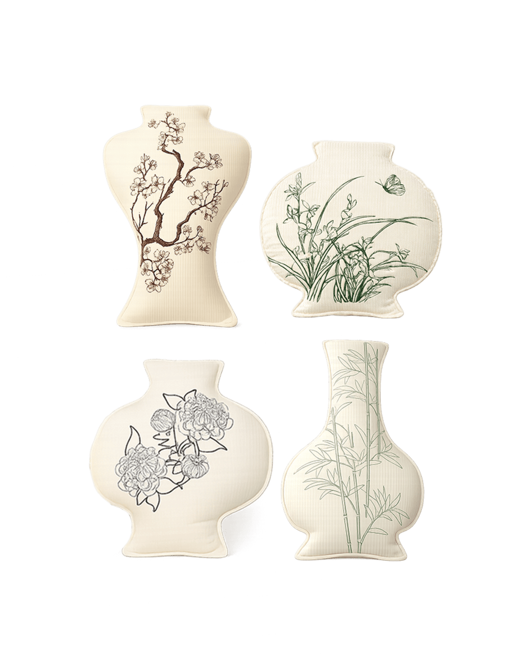 [선물 포장 제공] 매난국죽 자수 도자기 미니 쿠션 (단품/세트)