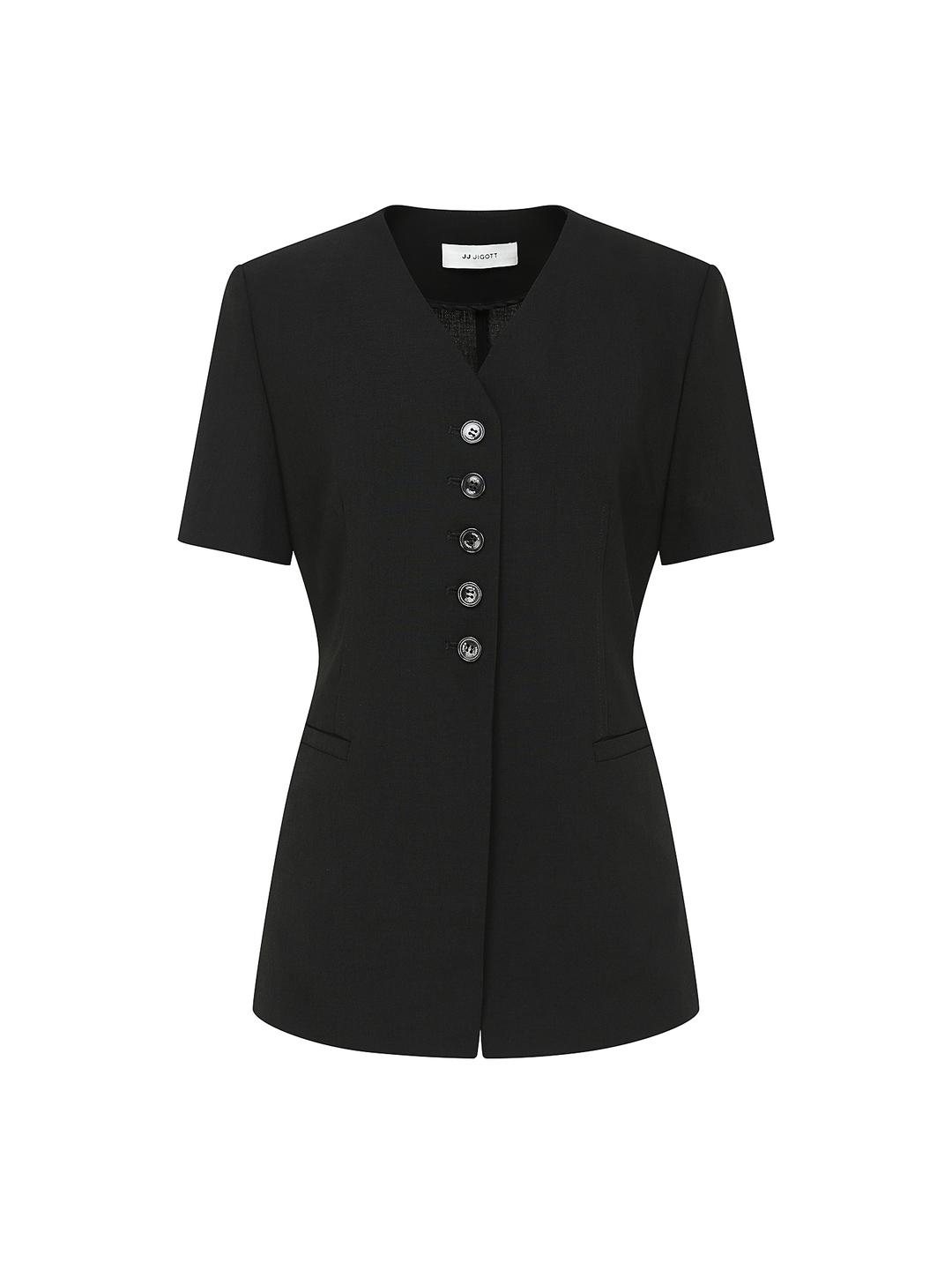 JJ지고트 슬림핏 하프 슬리브 브이넥 재킷 (BLACK) GR6A0JKR41