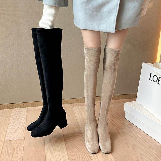 더구두 싸이하이 스웨이드 통굽 롱부츠-2514