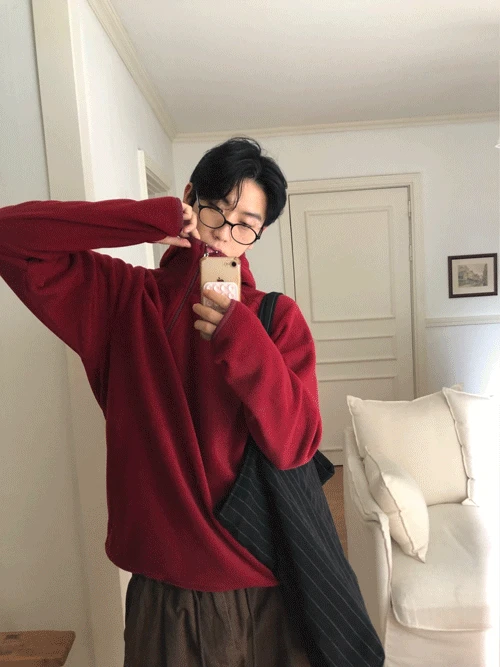 Hidden neck fleece hoodie (3color)