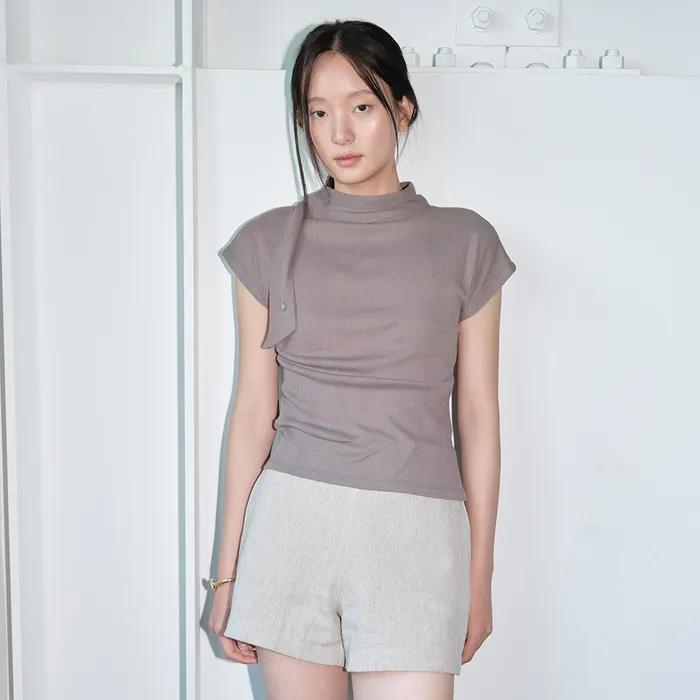 Draped tie half pleats tee_mocha