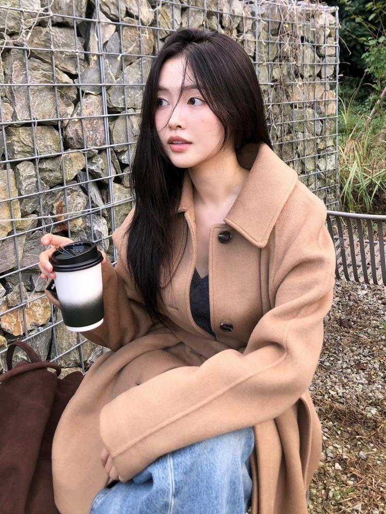 [정린 착용]하프기장 벨티드 울 코트 OH5XH0960