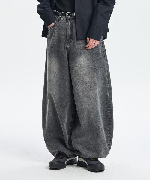 BALLOON FIT DENIM PANTS (WASHED GREY)