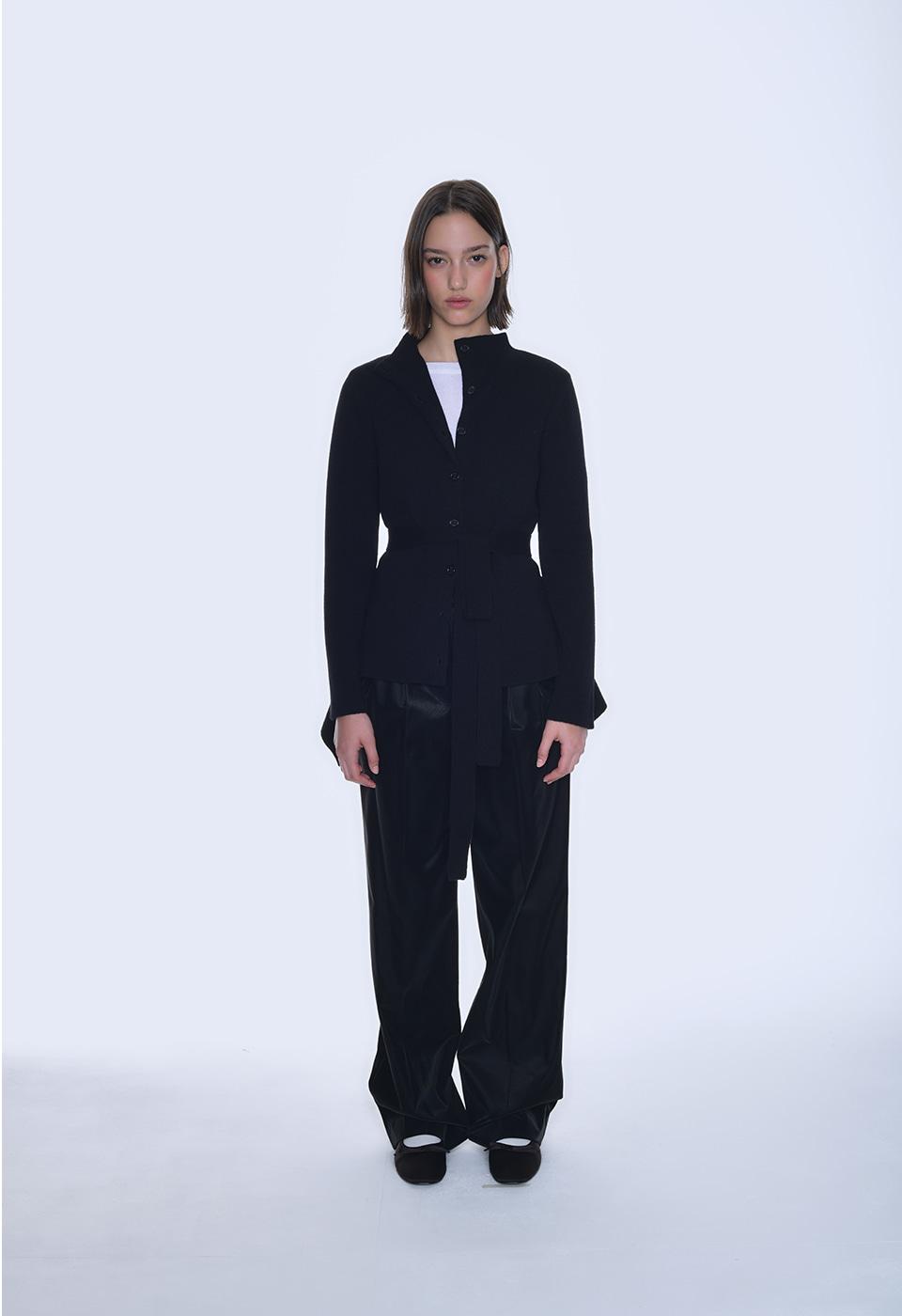 RONEW SIGNATURE PEPLUM BELTED KNIT CARDIGAN (BLACK)