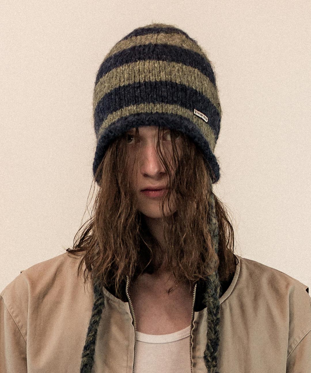 EAR FLAP STRIPE BEANIE GREEN